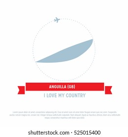 Travel around the Anguilla Country map Ribbon banner with map and airplane template. vector illustration