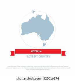 Travel around the Australia Country map Ribbon banner with map and airplane template. vector illustration