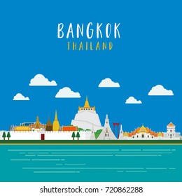 Travel around in bangkok Landmarks architecture design illustration vector.