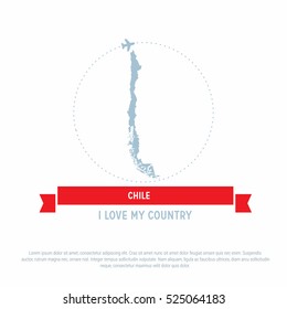 Travel around the Chile Country map Ribbon banner with map and airplane template. vector illustration