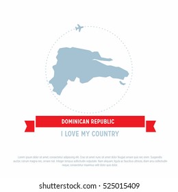 Travel around the Dominican Republic Country map Ribbon banner with map and airplane template. vector illustration