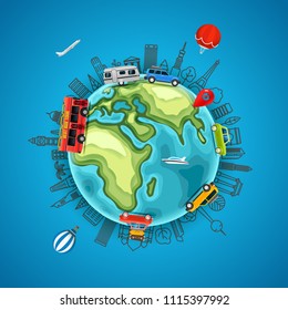 Travel around the Earth. Go travel concept. Vector illustration