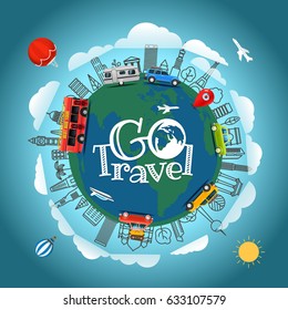 Travel around the Earth. Go travel concept. Vector illustration