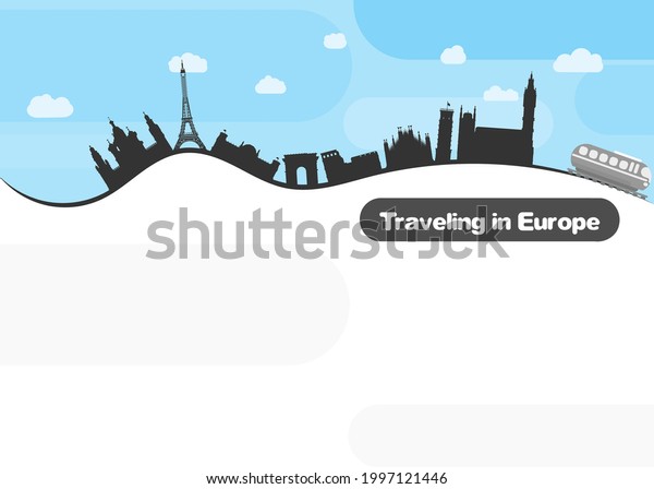 travel\
around Europe by train. flat style image new\
trip