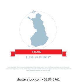 Travel around the Finland Country map Ribbon banner with map and airplane template. vector illustration