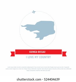 Travel around the Guinea Bissau Country map Ribbon banner with map and airplane template. vector illustration