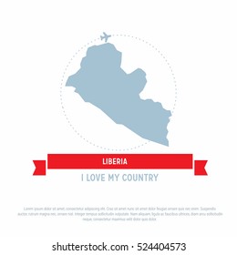 Travel around the Liberia Country map Ribbon banner with map and airplane template. vector illustration