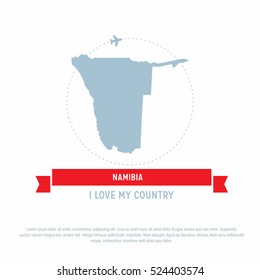 Travel around the Namibia  Country map Ribbon banner with map and airplane template. vector illustration