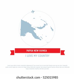 Travel around the Papua New Guinea  Country map Ribbon banner with map and airplane template. vector illustration