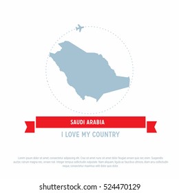 Travel around the Saudi Arabia Country map Ribbon banner with map and airplane template. vector illustration