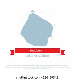 Travel around the Swaziland Country map Ribbon banner with map and airplane template. vector illustration