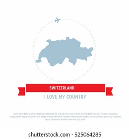 Travel around the Switzerland Country map Ribbon banner with map and airplane template. vector illustration