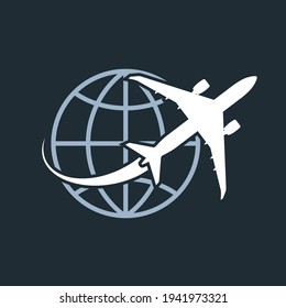 Travel around the world - airplane flying around the globe, vector