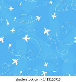 Travel around the world airplane routes seamless pattern, background, vector, Endless texture can be used for wallpaper, pattern fills, web page,background, surface