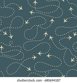 Travel around the world airplane routes seamless pattern, background, vector, Endless texture can be used for wallpaper, pattern fills, web page,background,surface