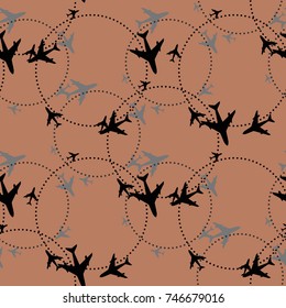 Travel around the world airplane routes seamless pattern, background, vector, Endless texture can be used for wallpaper, pattern fills, web page,background,surface