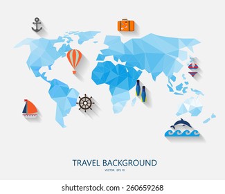 travel around the world background, abstract map,  Tourism concept image. Holidays and vacation.Sea, ocean, land, , beach, air travelling.