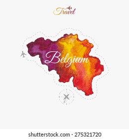 Travel around the  world. Belgium. Watercolor map