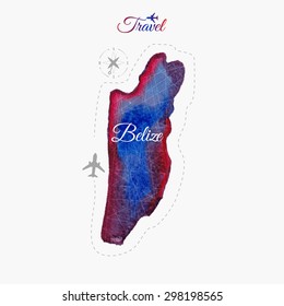 Travel around the  world. Belize. Watercolor map