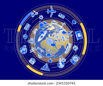 Travel around the world - bright detailed promo illustration.