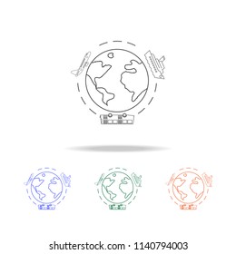 Travel around the world by airplane, bus and ship line icon. Elements of journey in multi colored icons. Premium quality graphic design icon. Simple icon for websites, web design