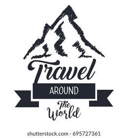 travel around the world card with hand drawn lettering phrase