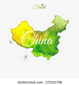 Travel around the  world. China. Watercolor map