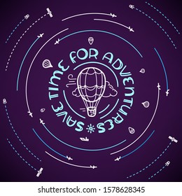 Travel around the world concept with different vehicle sillhouettes. Travel vector illustration and calligraphic logo