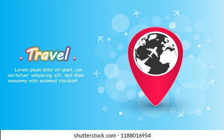 travel around the world concept summer banner plane aerial check in Invitation on bokeh Background Design, concept blank space for text and content paper art, vector, banner, Card, Poster,