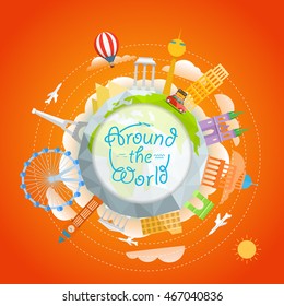 Viaje ao redor do conceito mundial. Modelo para um texto
