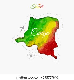 Travel around the  world. Congo. Watercolor map