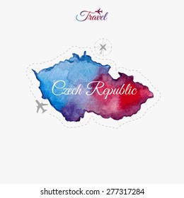 Travel around the  world. Czech Republic. Watercolor map