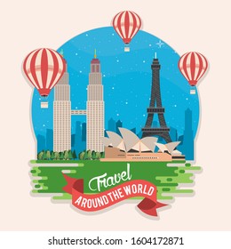 travel around the world design with set monuments vector illustration design