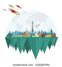 Travel around the world with famous attractions. Vector illustration