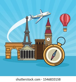 travel around the world with famous places vector illustration design