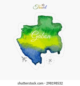 Travel around the  world. Gabon. Watercolor map