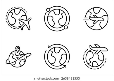 Travel around world icon set. International tourism. Planet map navigation. vector illustration on white background