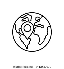 Travel around world icons set. International tourism. Planet map navigation. Customizable thin line symbols. Isolated vector outline illustrations. Editable stroke