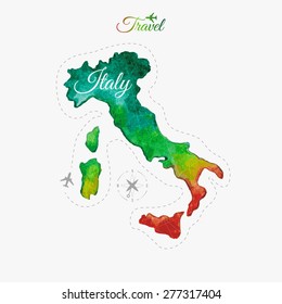 Travel around the  world. Italy. Watercolor map