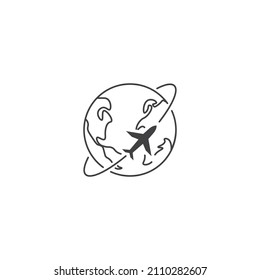 Travel, around world journey with plane concept. Vector icon template