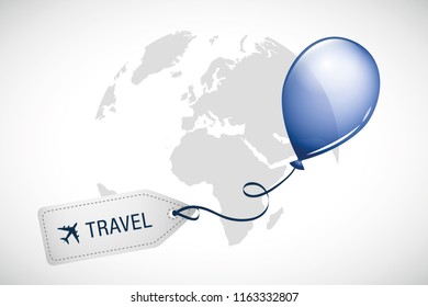 travel around the world label blue balloon vector illustartion EPS10
