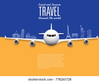 Travel around the World and landmarks. Concept website template.Preparing for your journey Sketch Drawing Elements. Vector Illustration 