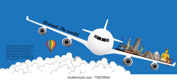 Travel around the World   landmarks  Concept website template Preparing for your journey Sketch Drawing Elements  Vector Illustration 