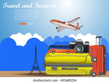 Travel around the World and landmarks on the globe. Concept website template