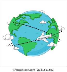 Travel around the world, World map vector on white background, World planet, global warming, globe and plane, world tour.