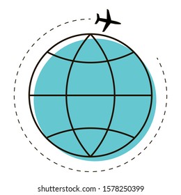 Travel around the world. Moving around the world by plane. Flying over long distances. Design element. Vector illustration. 