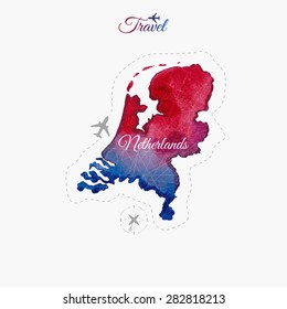 Travel around the  world. Netherlands. Watercolor map