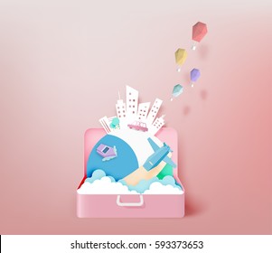 Travel around the world paper art style vector illustration
