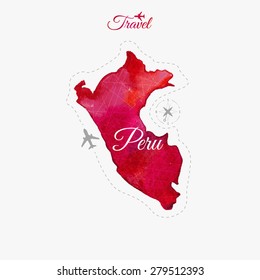 Travel around the  world. Peru. Watercolor map