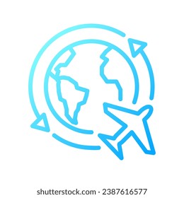 Travel around world pixel perfect gradient linear vector icon. Moving abroad. International airline service. Thin line color symbol. Modern style pictogram. Vector isolated outline drawing